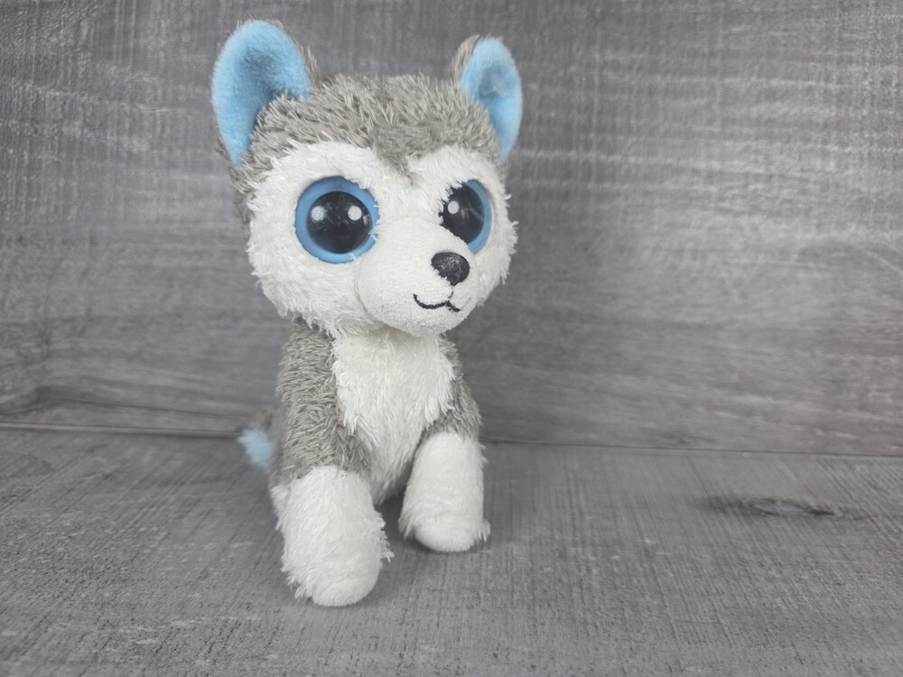 Ty Beanie Boos Tysilk Slush 6" Plush Husky Puppy Dog Big Blue Glitter Eyes b108